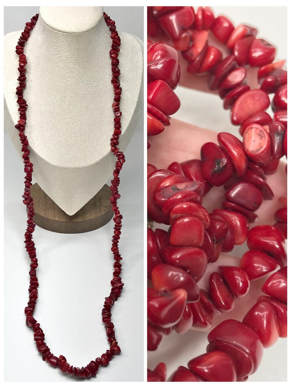 Sterling Silver Clasp 8 to 10mm Red Coral Chip Chunk 36in Long Tribal Necklace
